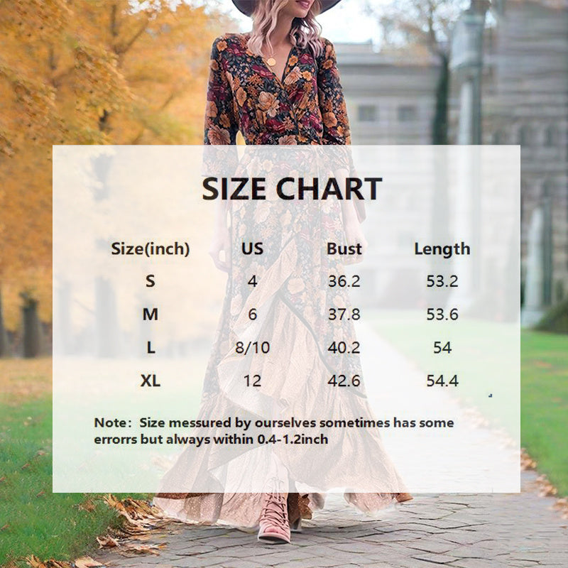 Women's Elegant V-Neck Floral Dress - Cross Front Detail & Tiered Ruffle Hem Flowing Bohemian-style Dress