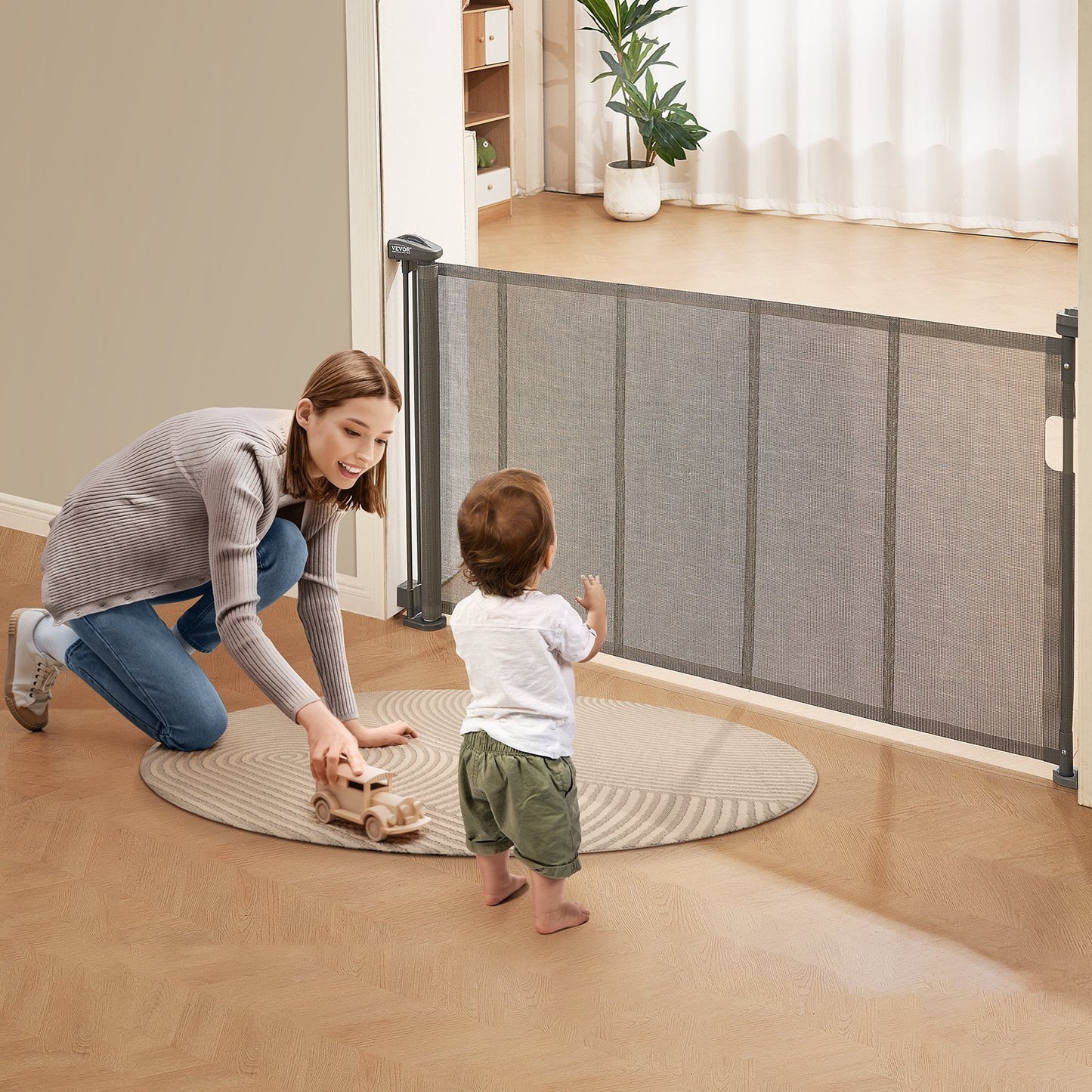 VEVOR Retractable Baby Gate,  Tall Mesh Baby Gate, Extends Up To 60 Wide Retractable Gate For Kids Or Pets, Retractable Dog Gates For Indoor Stairs, Doorways, Hallways, Playrooms, Gray