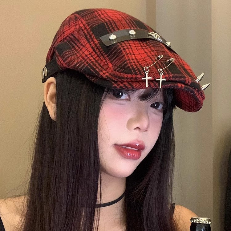 Dark Street Fashion Advance Hats Women's Neutral Plaid
