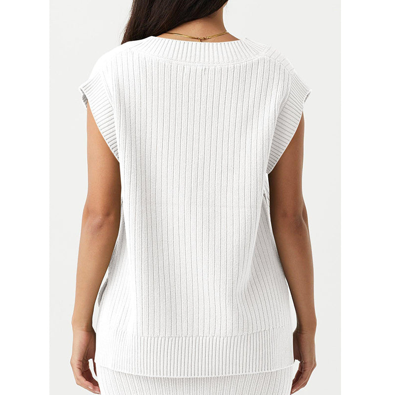 Womens V Neck Sweater Vest Oversized Ribbed Knit Sleeveless Casual Loose Fit Pullover Tank Top