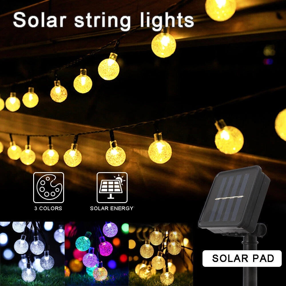 12M LED SOLAR POWERED Retro Bulb String Lights Garden Fairy Ball Outdoor Lamp