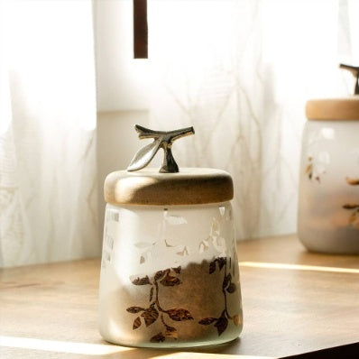 Twigy Frosted Glass Jar With Wooden Lid - 4.9X4.9X7.4
