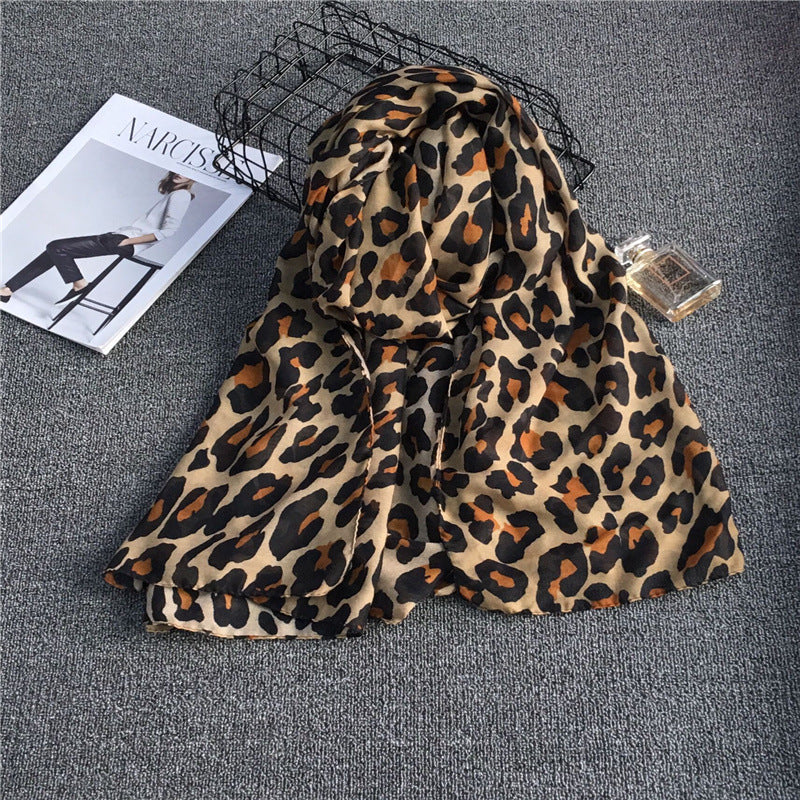 Female Fashion Simple Leopard Print Chiffon Scarf