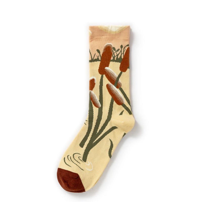 Retro Trendy Autumn And Winter Abstract Art Socks Europe And America Creative Combed Cotton