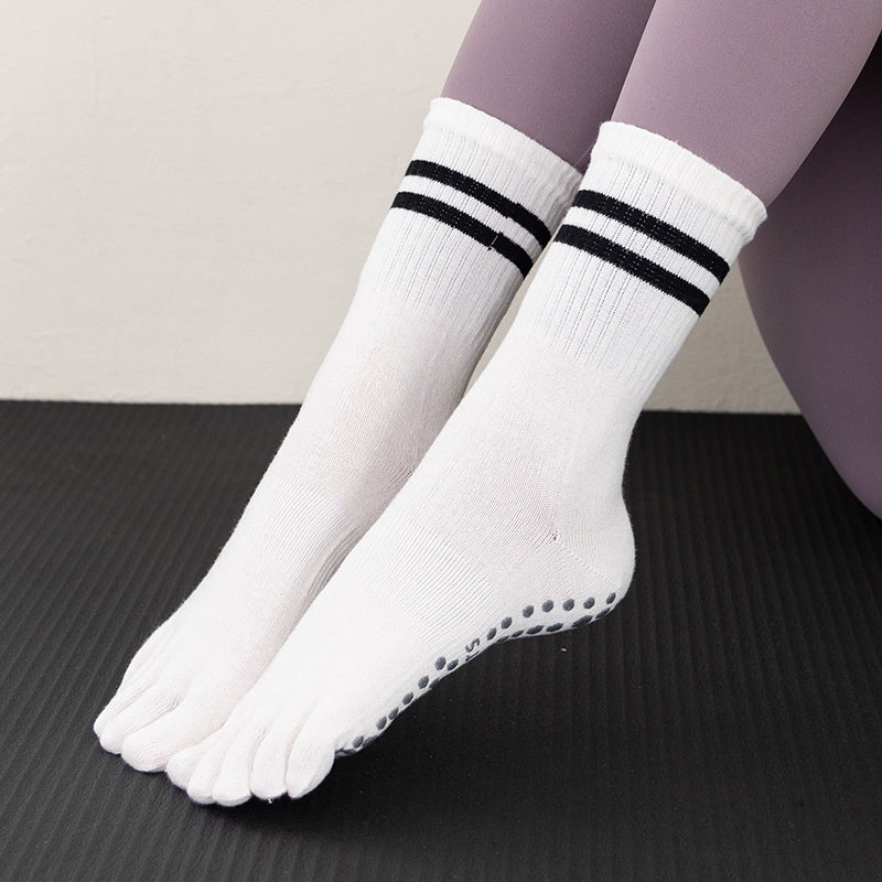 Yoga Socks Non-slip Professional Women's Toe Socks Sports Running Fitness Skipping Rope Pressure Mid-calf Pilates Socks