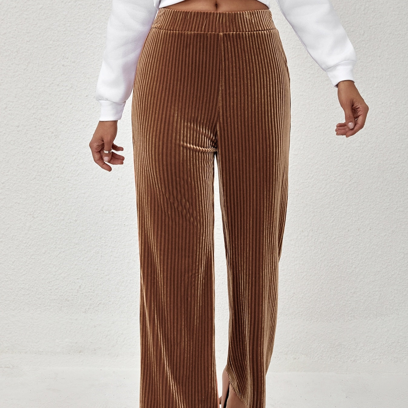 Women's Solid Color High Waisted Flared Fashionable Light Core Fleece Pants