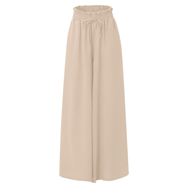 Women's High Waist Wide Leg Pants Elastic Drawstring Casual Loose Flowy Trousers With Pockets