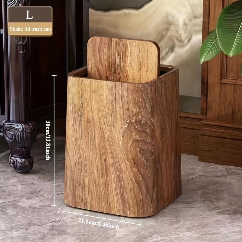 Oversized Retro Wood Grain Trash Can With Odor-proof Seal And Rectangular Flap Suitable For Living Room, Kitchen, Bathroom And Hotel Use