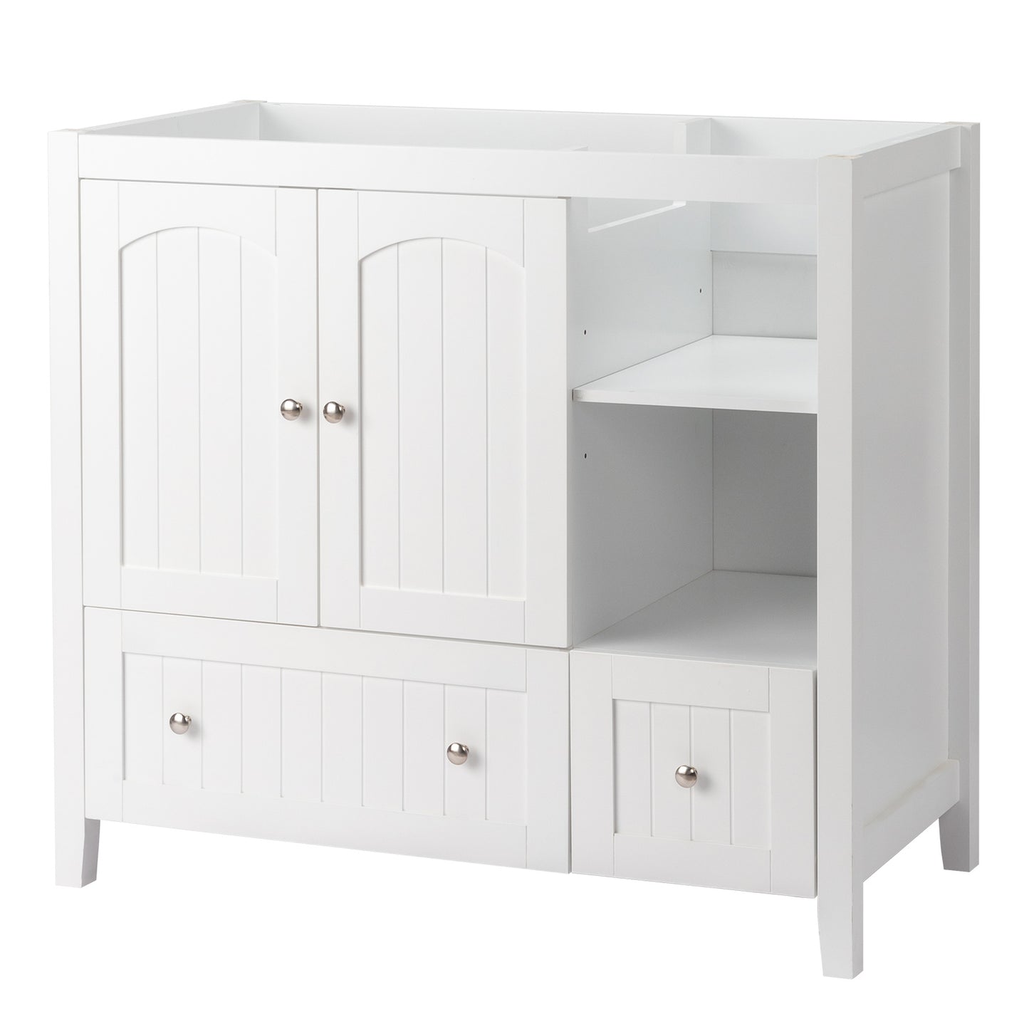 White MDF Painted Double Door Double Drawer With Masking Strip Basin Cabinet 91x46x82cm