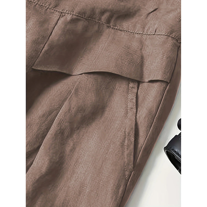 Women's Wide Leg Palazzo Pants Cotton Linen Elastic Waist Casual Pants Breathable Summer Trousers With Pockets