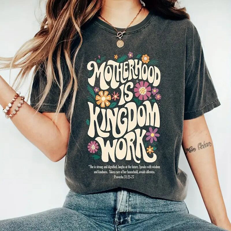 Women's Letter & Floral Print Short Sleeve T-Shirt - Casual Round Neck Summer Top