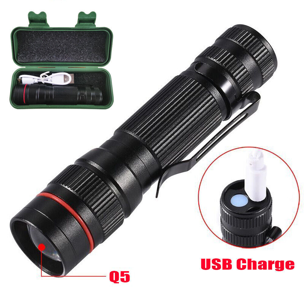 2x Mini Tactical Flashlight Small LED Torch 3 Mode Super Bright Light Clip Lamp