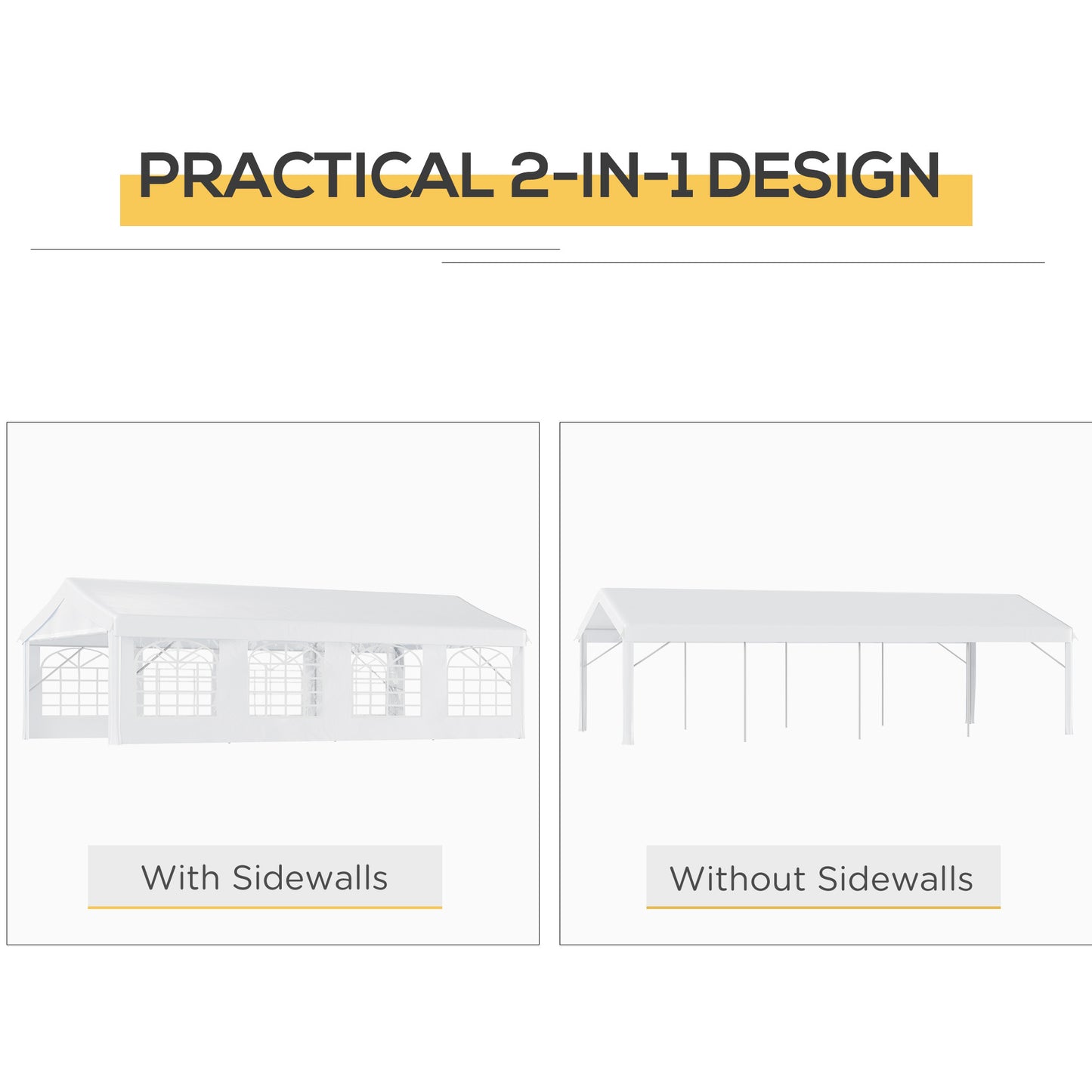 13' X 26' Heavy-Duty Outdoor Carport Party Event Tent, Patio Gazebo Canopy Pavilion With 4 Sidewalls & 8 Windows, White