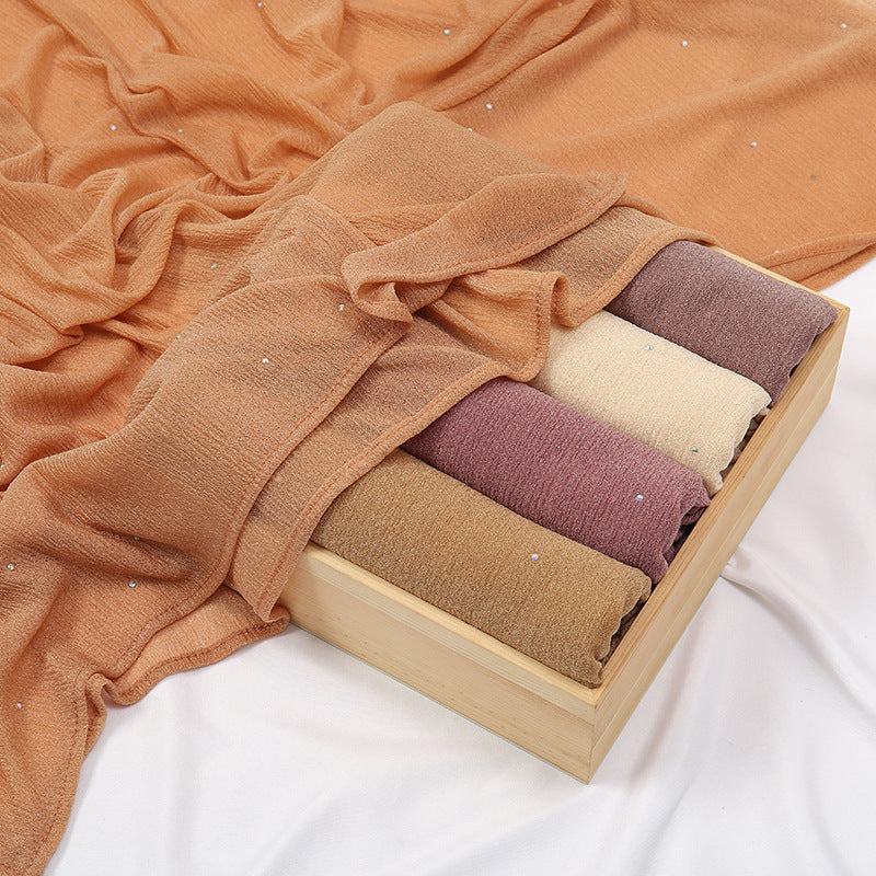 Hemp Wrinkle Starry Hot Rhinestone Headscarf Female Pleated