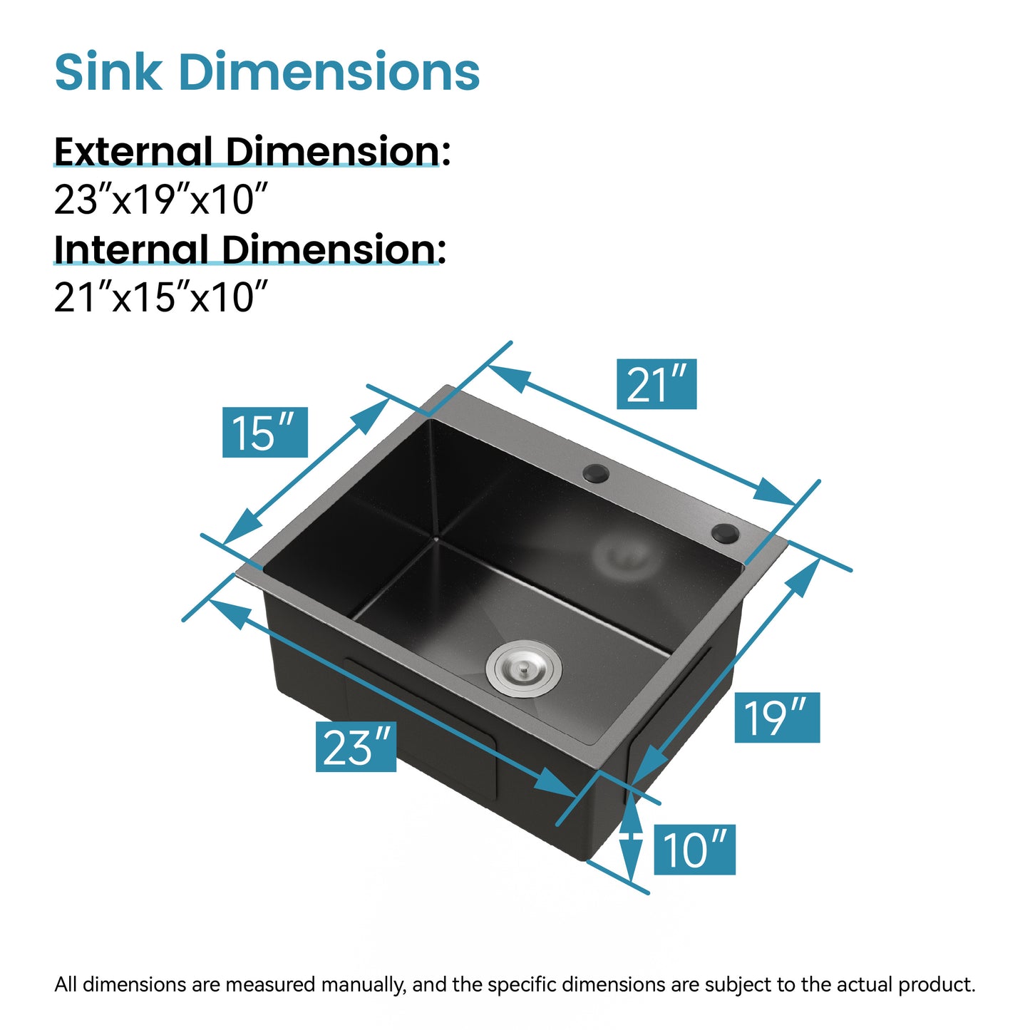 Stainless Steel Kitchen Sink, Single Bowl, Undermount Handmade Sink In Black, With US Standard Drain And Hook, LS-SSBL02