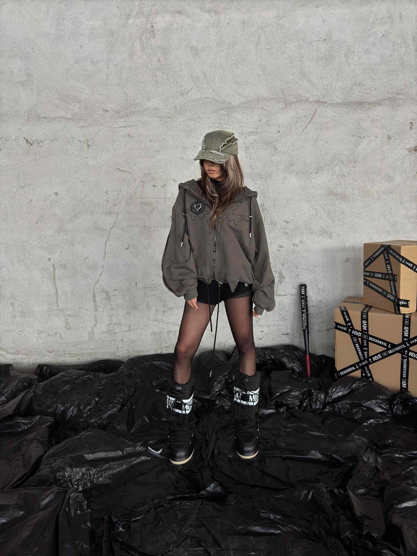 Washed Destroyed Leather Patchwork Denim Cross Baseball Cap