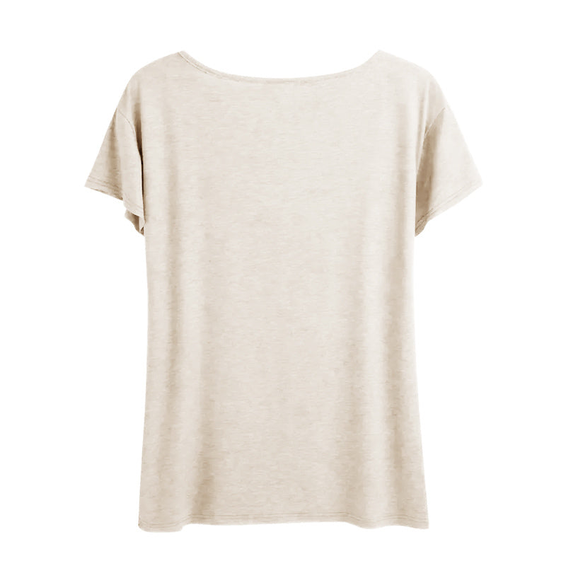 Women's Round Neck Short Sleeve T-Shirt With Bow & Heart Print, Casual Summer Top