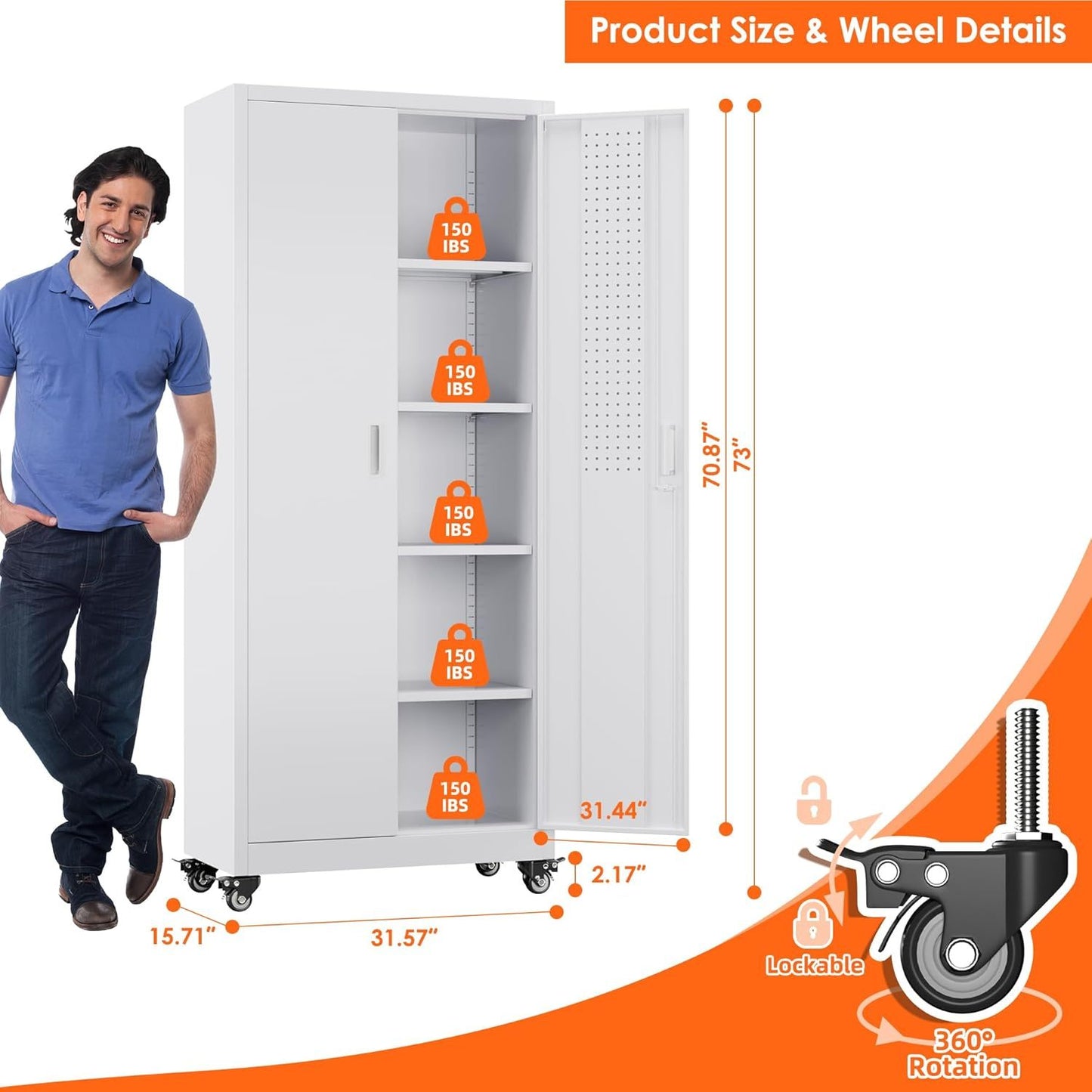 Garage Storage Cabinet With Wheels, H Rolling Metal Cabinets With Locking Doors Adjustable Shelves Pegboards For Home Office, Basement, Pantry, Workshop