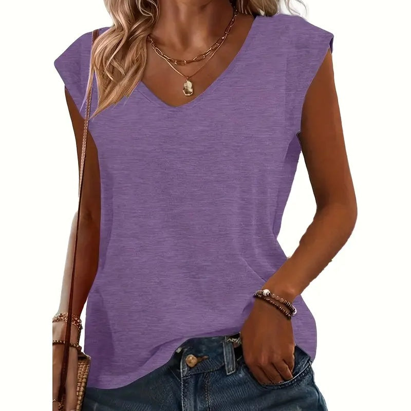 Women's 5-Pack V-Neck Solid Color Short Sleeve T-Shirts - Basic Casual Summer Tees