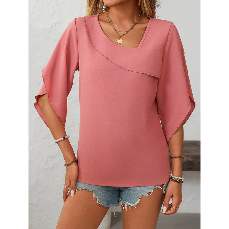 Womens Tops Dressy Casual 3 4 Sleeve Asymmetrical V Neck Work Shirts Blouses