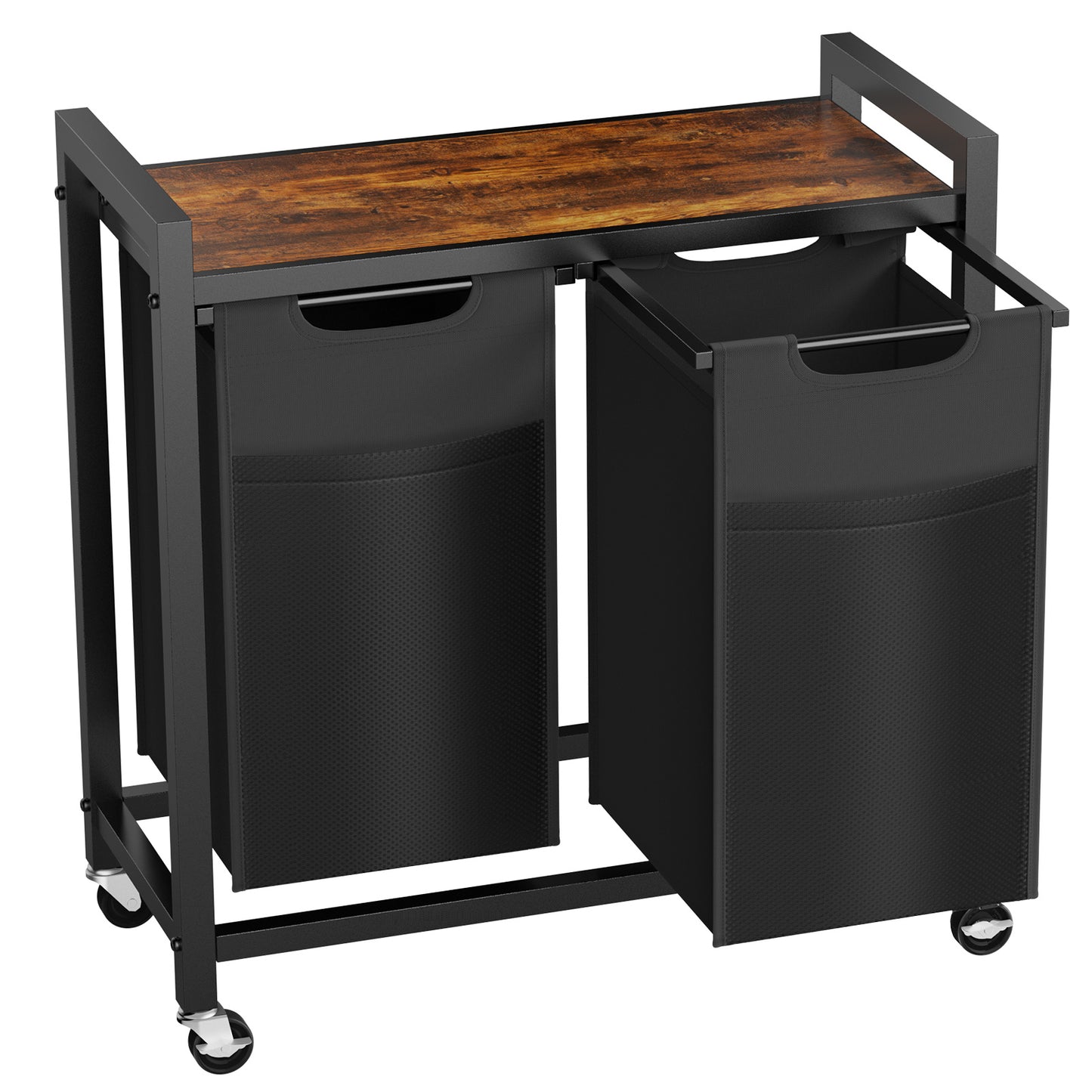 Laundry Hamper With 3 Pull-Out Removable Laundry Bags Clothing Sorter With Shelf And Wheels Adjustable Feet, 3 X 8.6 Gallons