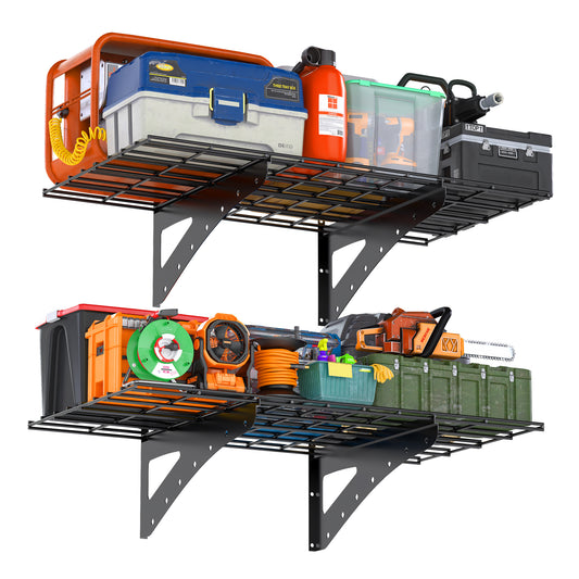 24X48 Inch Wall Mounted Garage Wall Mounted Shelf, Supermarket Storage Rack, Black, 2-piece Set