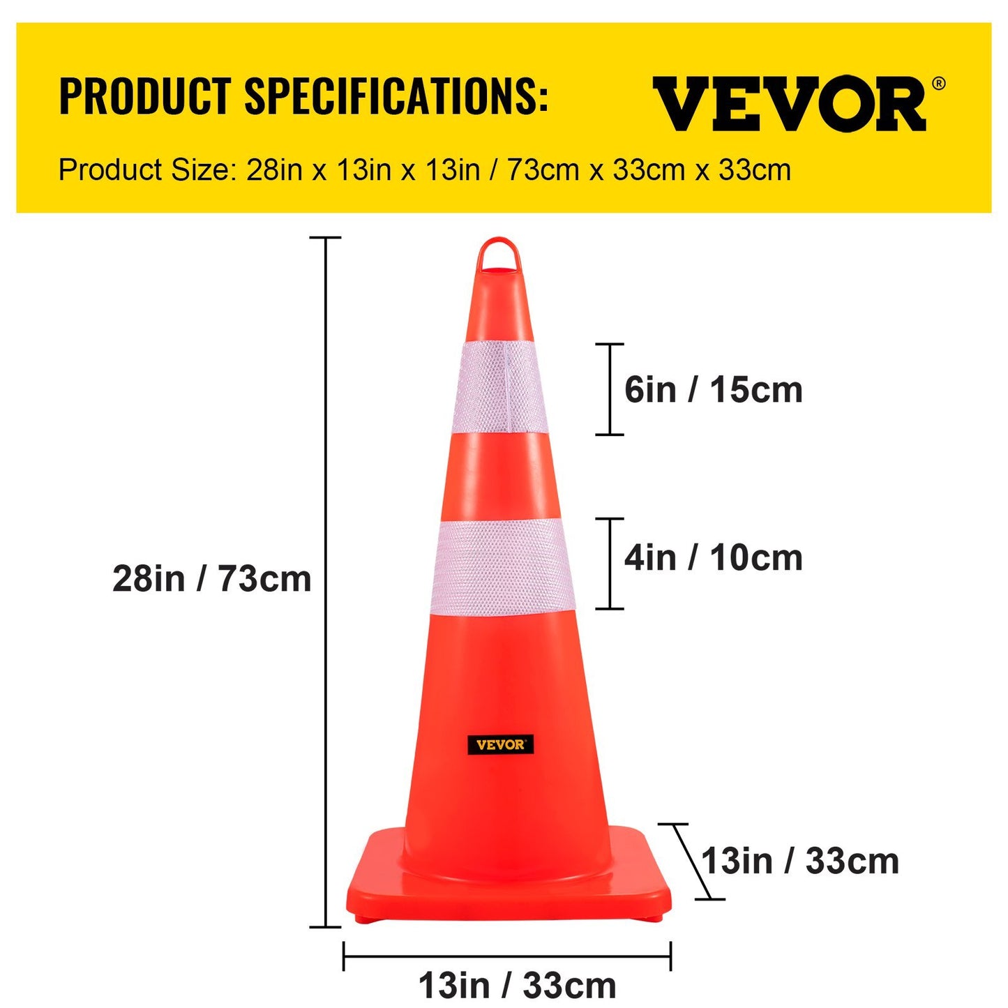 VEVOR Safety Cones, 10PCS Traffic Cones, PVC Orange Construction Cones, 2 Reflective Collars Traffic Cones With Weighted Base And Hand-Held Ring Used For Traffic Control, Driveway Road Parking