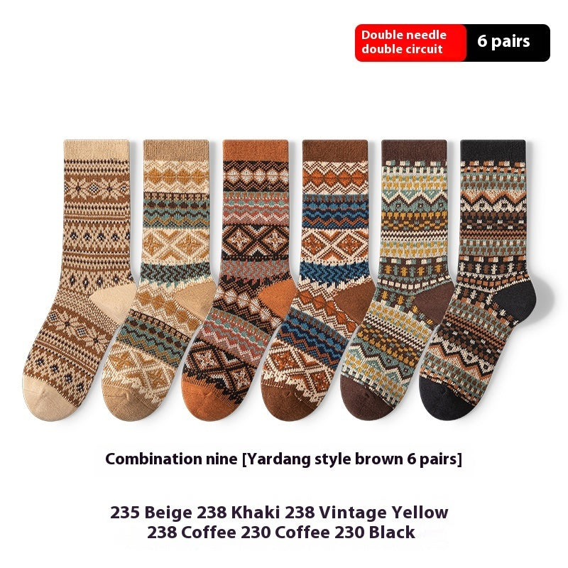 Retro Ethnic Style Artistic Wear Middle Tube Cotton Socks