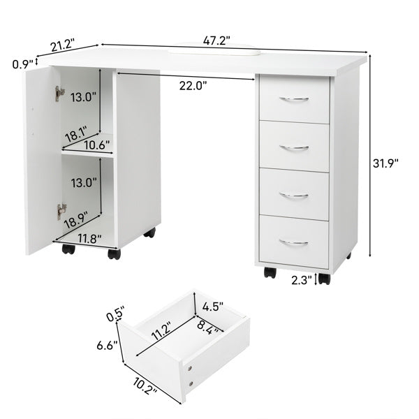 White 120X54X81cm One Door Four Drawers Computer Desk Nail Art Table 1PC