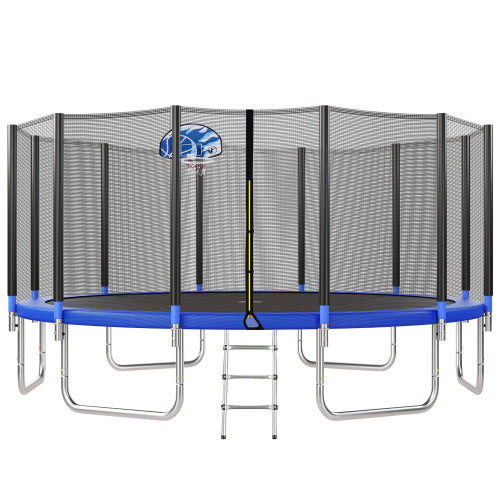 16FT Trampoline For Kids With Safety Enclosure Net, Basketball Hoop And Ladder, Easy Assembly Round Outdoor Recreational Trampoline
