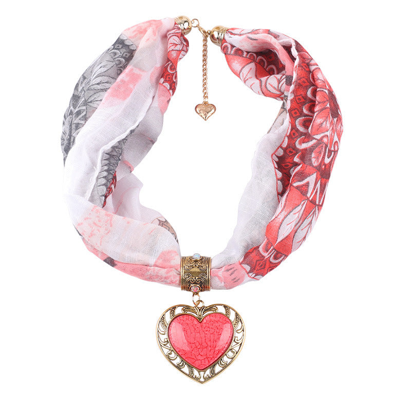 Ethnic Peach Heart Jewelry Necklace Scarf Female