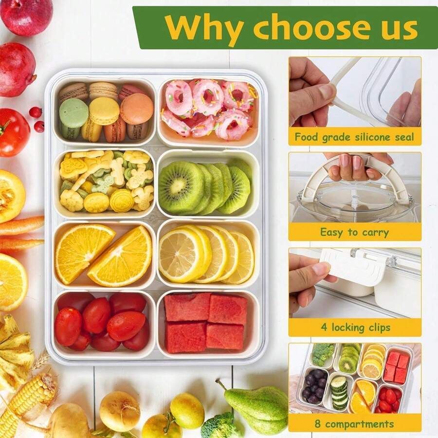 Divided Snack Box With Lid Clear Food Storage Container With Colorful Compartments  Reusable Bento Organizer For Snacks Fruits Nuts And Meal Prep