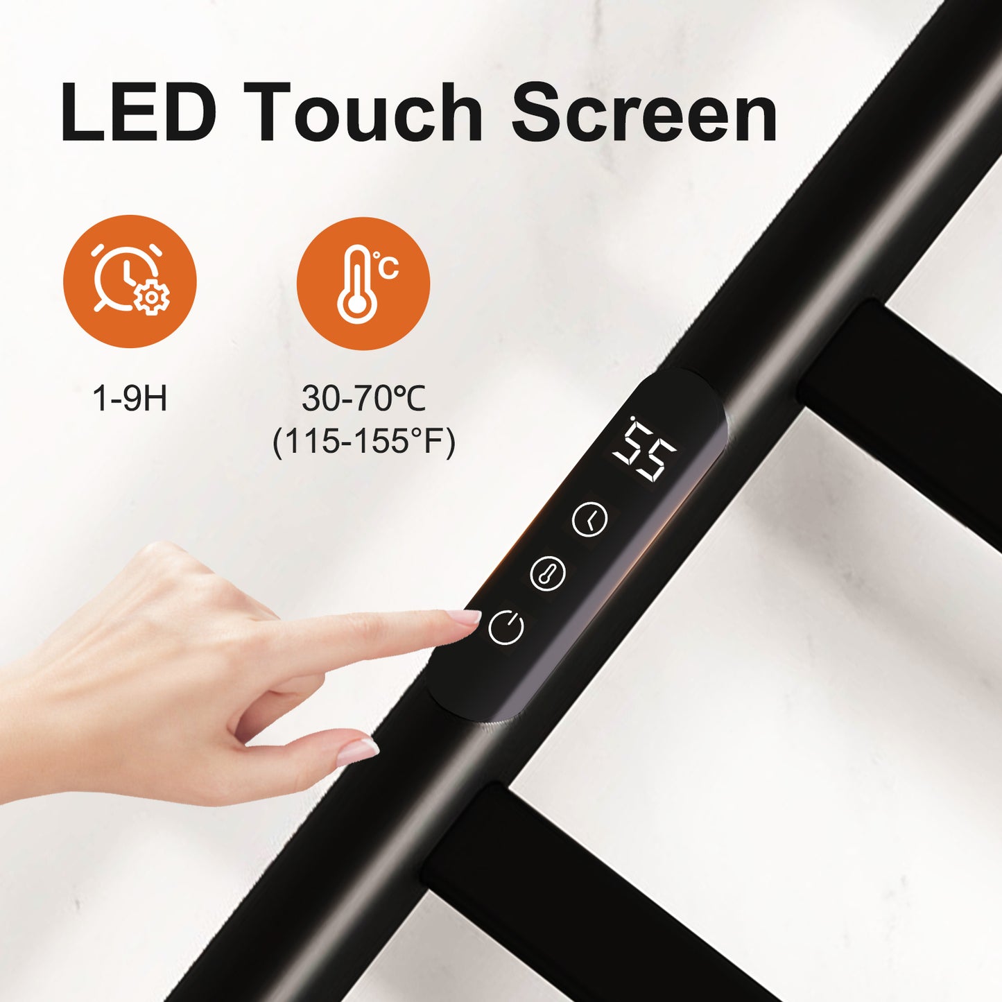 SIOYIE Towel Warmer Bathroom Wall Mounted 6 Bars Electric Towel Drying, 150 W 500 800 MM Heated Towel Rack With Intelligent Touch Screen Timer And Temperature Control Black Left