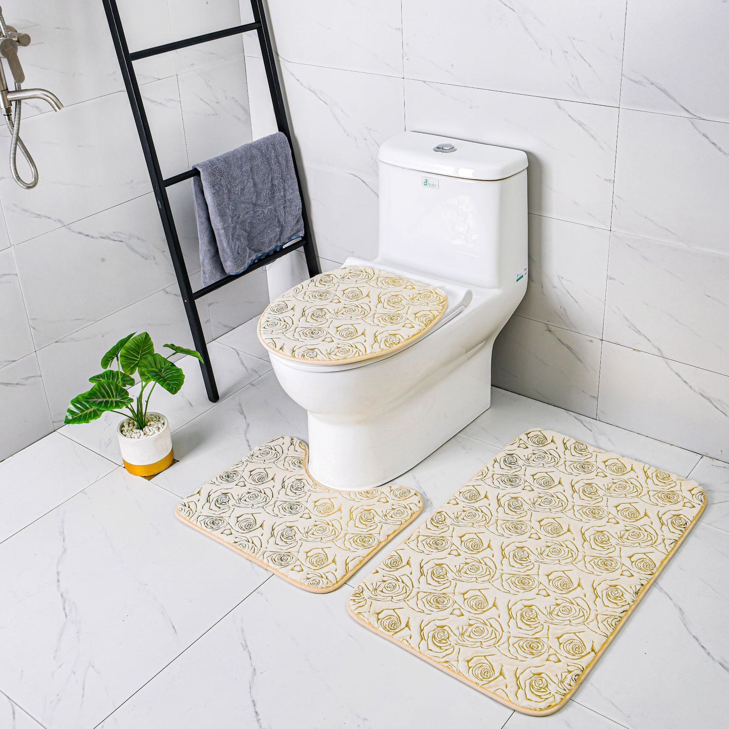 Gilding Carpet Bathroom Three-piece Set Household Doorway Non-slip Carpet Mat
