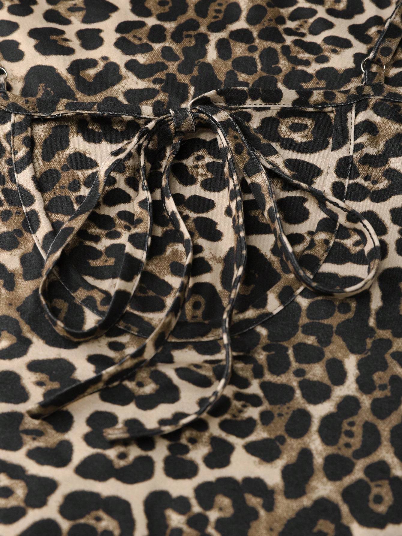 Women's Leopard Print Backless Tie-Front Cami Dress For Party