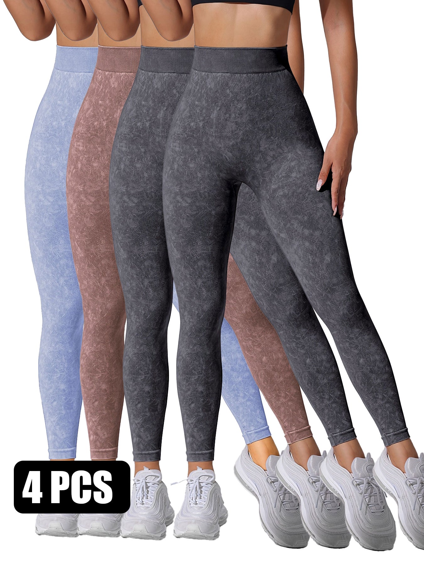 4PACK Sand-washed Seamless Yoga Pants