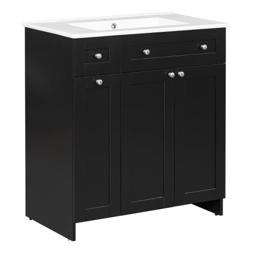 30 Inches  Black Bathroom Vanity With Ceramic Sink Combo, Rich Storage Cabinet - 2 Soft Close Doors & Double Deep Drawers Unavailable Platforms- SHEIN Corporation Temu