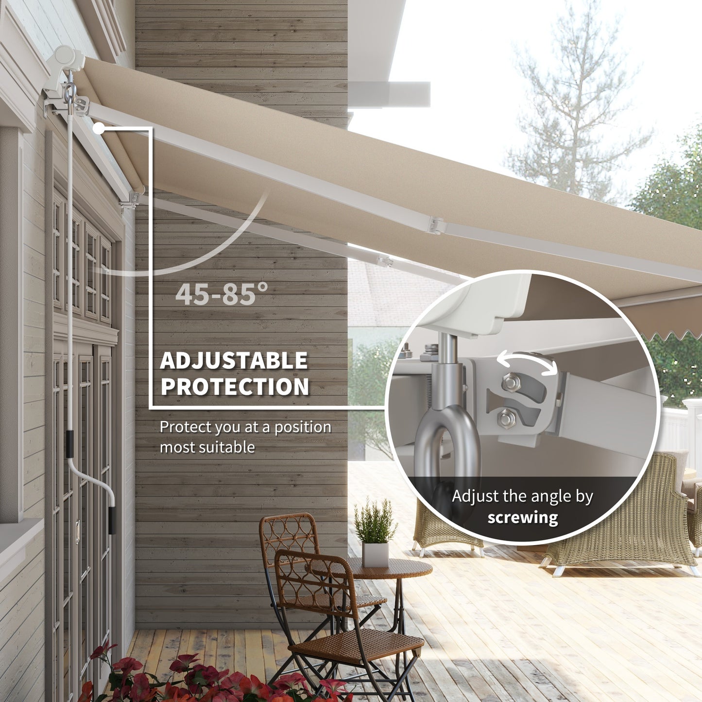 12x10 Retractable Awnings, Aluminum Patio Shade With 280gm UV & Water-Resistant Fabri, For Deck, Balcony, Yardc, Cream White
