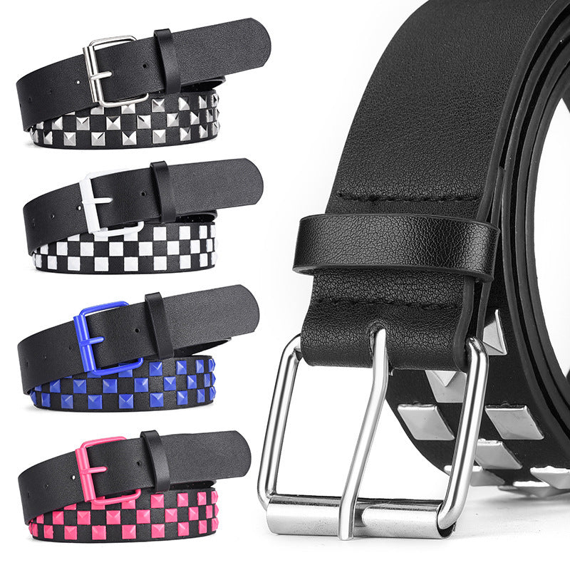 Women's European And American Square Bead Pyramid Punk Wide Belt