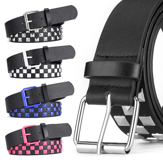 Women's European And American Square Bead Pyramid Punk Wide Belt