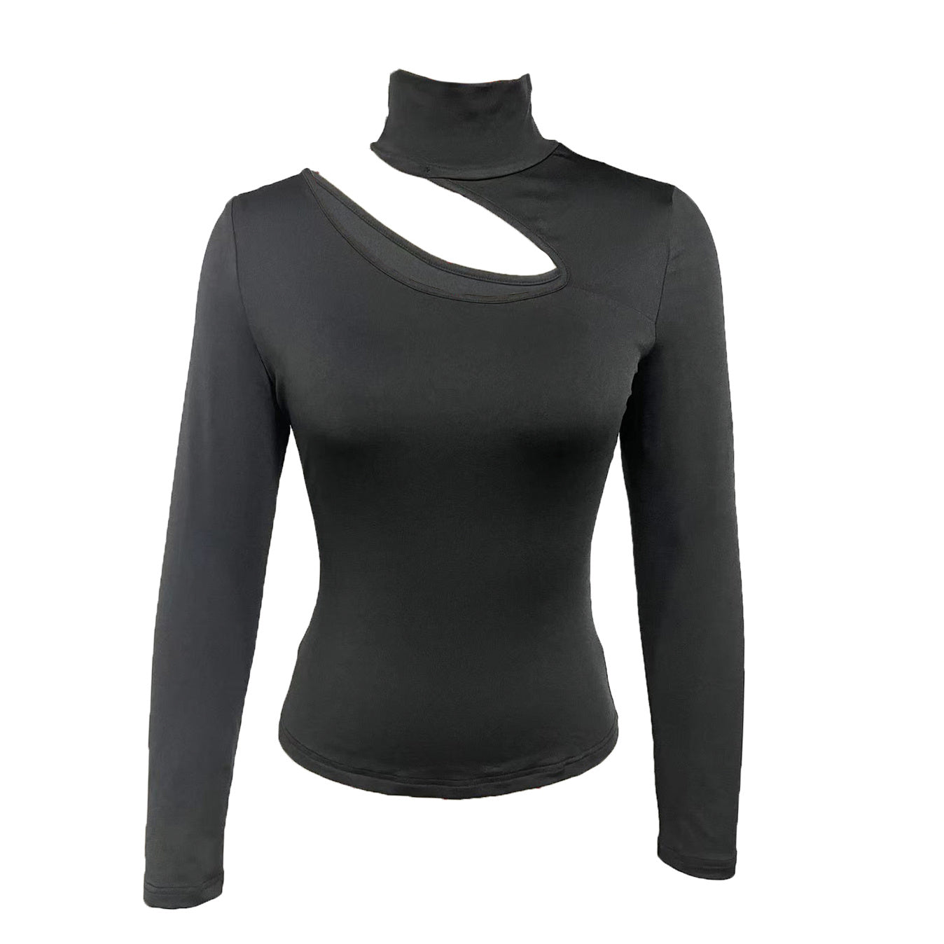 Ladies' Slim Fit, Fashionable, Elegant, Basic, Versatile, Careful Machine, Autumn And Winter High Neck Base Solid Color T-shirt, Chest Hollow Out Slimming Top