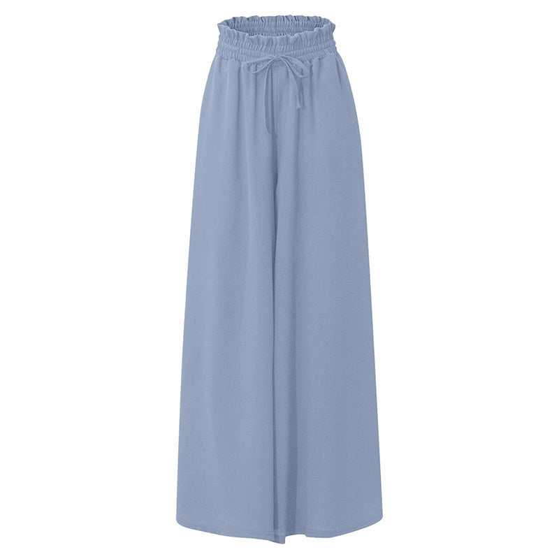 Women's High Waist Wide Leg Pants Elastic Drawstring Casual Loose Flowy Trousers With Pockets