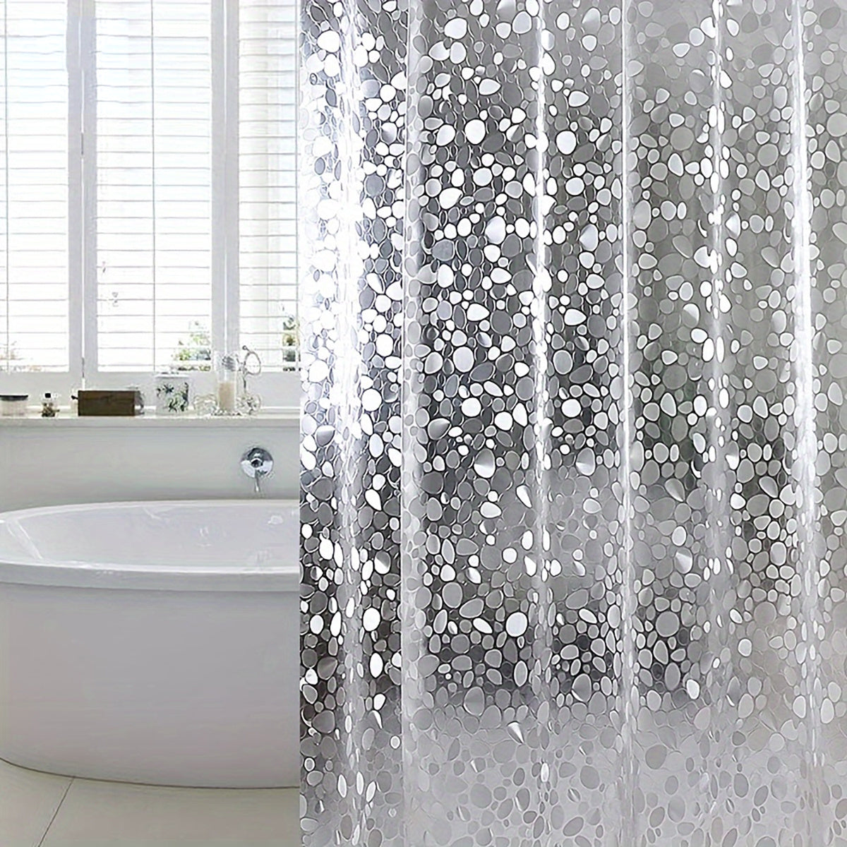3D Pebble Pattern Shower Curtain In PEVA Durable Material, 71x71 Inches With Strong Magnets, Suitable For Shower Cabins And Bathtubs