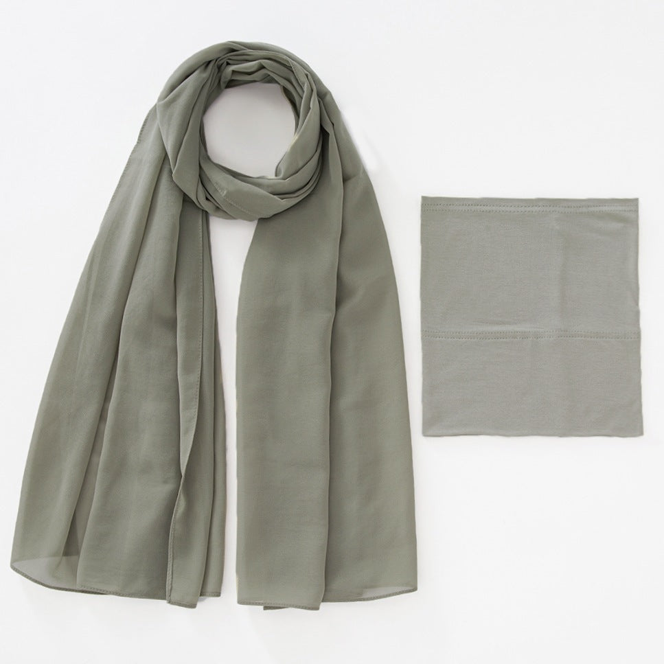 Modal Breathable Elastic Bucket Hat With Pearl Chiffon Scarf Headcloth