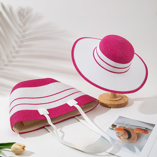 Straw Hat Bag Two-piece Set Sunshade Seaside Vacation