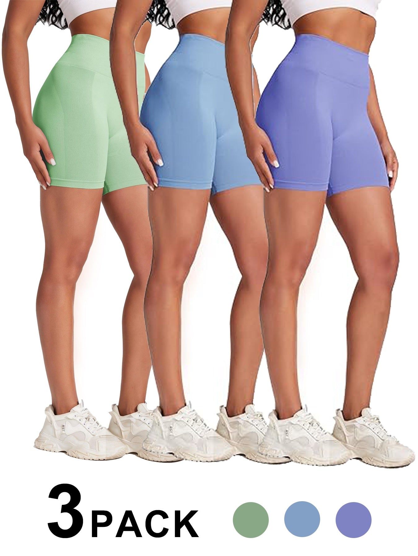 Set Of 3 - Yoga Pants - Three Points High Waist Seamless