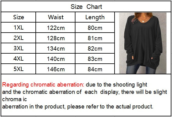 Self-pick-up Plus Size Women's Soft Round Neck Casual Shirt Elegant Loose Long Sleeve Pocket Top Only Self-pickup Is Supported