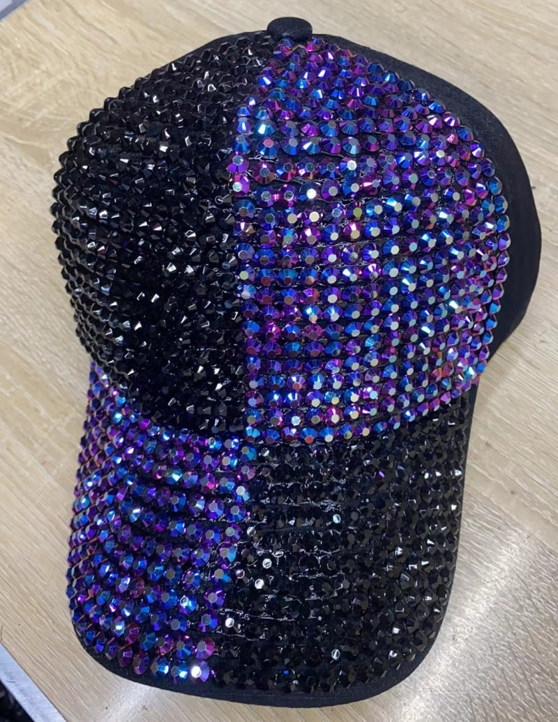 Korean Style Dual-color Patchwork Diamond Cap Shiny