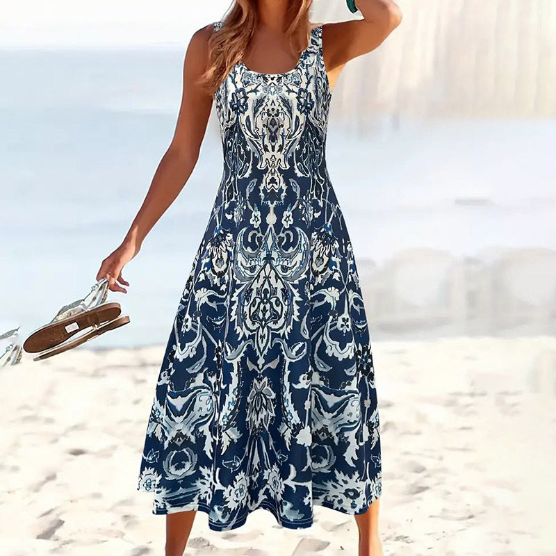 Women's Summer Sleeveless Boho Maxi Sundress Loose, Flowy Casual Beach Midi Dress