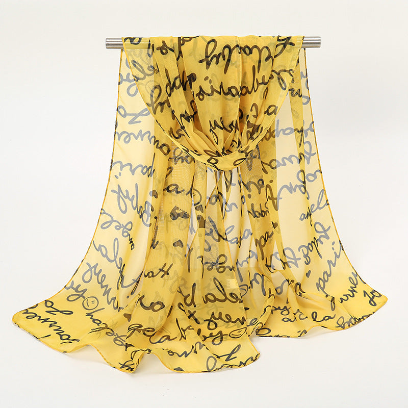Letter Printing Small Silk Scarf Women's Chiffon